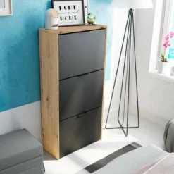 Scarpiera 3 ante rovere e antracite 54x110h cm - Ponente