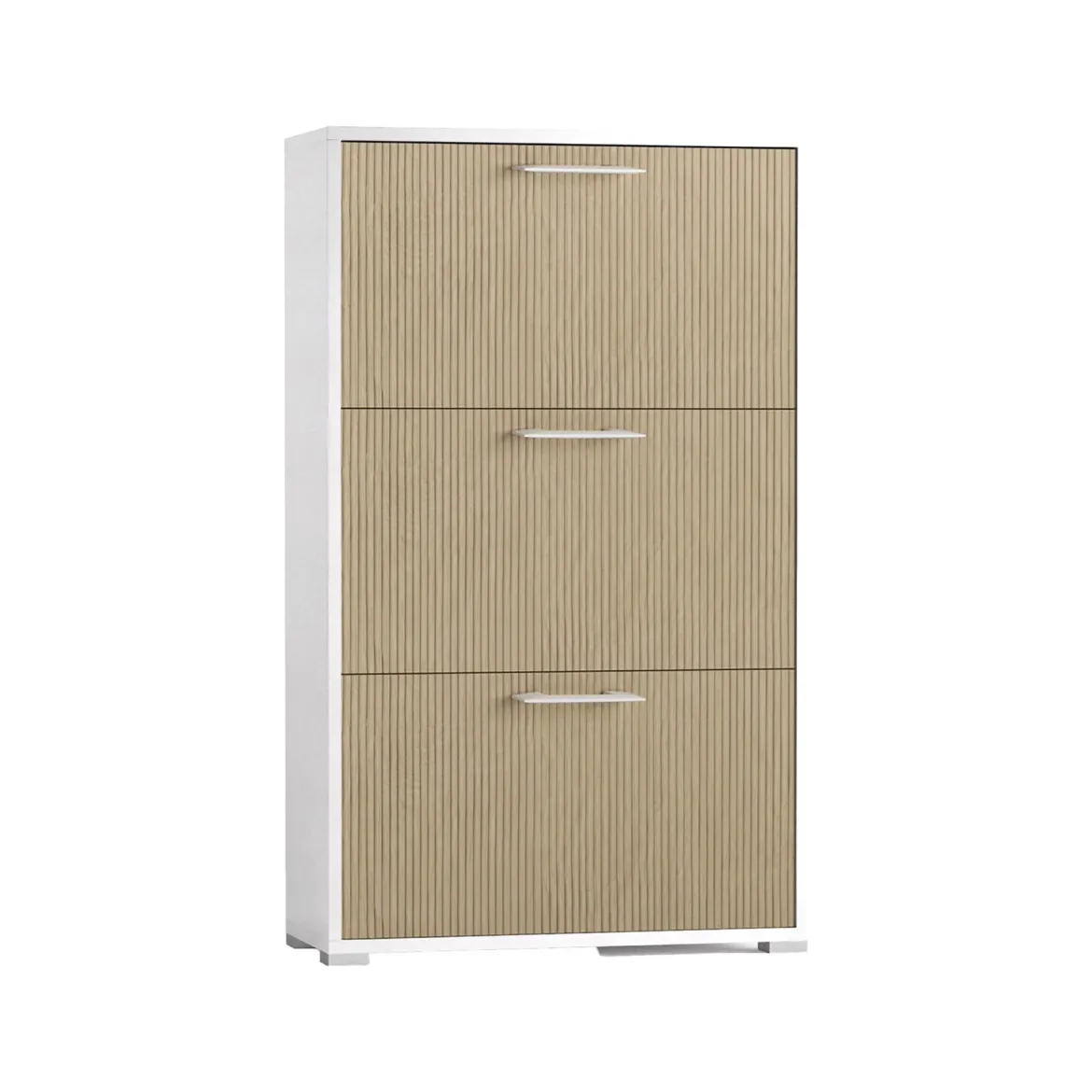 Scarpiera Bianco Beige un Ripiano 18 Paia 67x28x112h cm, 3 Vani - Entellina