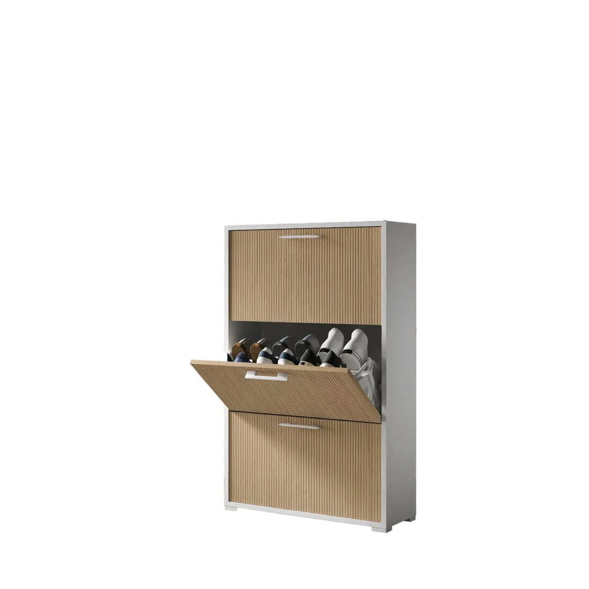 Scarpiera Bianco Beige un Ripiano 18 Paia 67x28x112h cm, 3 Vani - Entellina