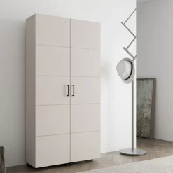 Scarpiera Bianco Crema Nero 15 Ripiani 2 Ante 92x33x185h cm, Ante con Doppia Capienza, Apertura con Ruote - Bled
