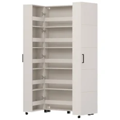 Scarpiera Bianco Crema Nero 15 Ripiani 2 Ante 92x33x185h cm, Ante con Doppia Capienza, Apertura con Ruote - Bled