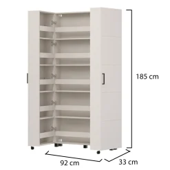Scarpiera Bianco Crema Nero 15 Ripiani 2 Ante 92x33x185h cm, Ante con Doppia Capienza, Apertura con Ruote - Bled