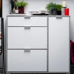 Scarpiera Bianco Grigio Cemento un Cassetto 12 Paia 102x33x94.5h cm, 2 Ripiani - Fabriano