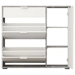 Scarpiera Bianco Grigio Cemento un Cassetto 12 Paia 102x33x94.5h cm, 2 Ripiani - Fabriano