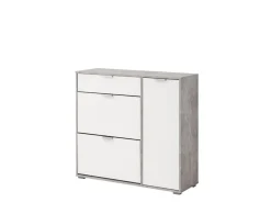 Scarpiera Bianco Grigio Cemento un Cassetto 12 Paia 102x33x94.5h cm, 2 Ripiani - Fabriano