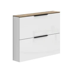 Scarpiera Bianco Lucido Cassetti Ripiani 100x19x80h cm, 10 Paia - Faloppio