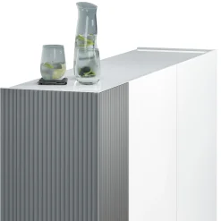 Scarpiera Bianco Lucido Grigio 10 Ripiani 28 Paia 145x34x115h cm, 12 Vani - Caresana