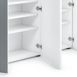Scarpiera Bianco Lucido Grigio 10 Ripiani 28 Paia 145x34x115h cm, 12 Vani - Caresana