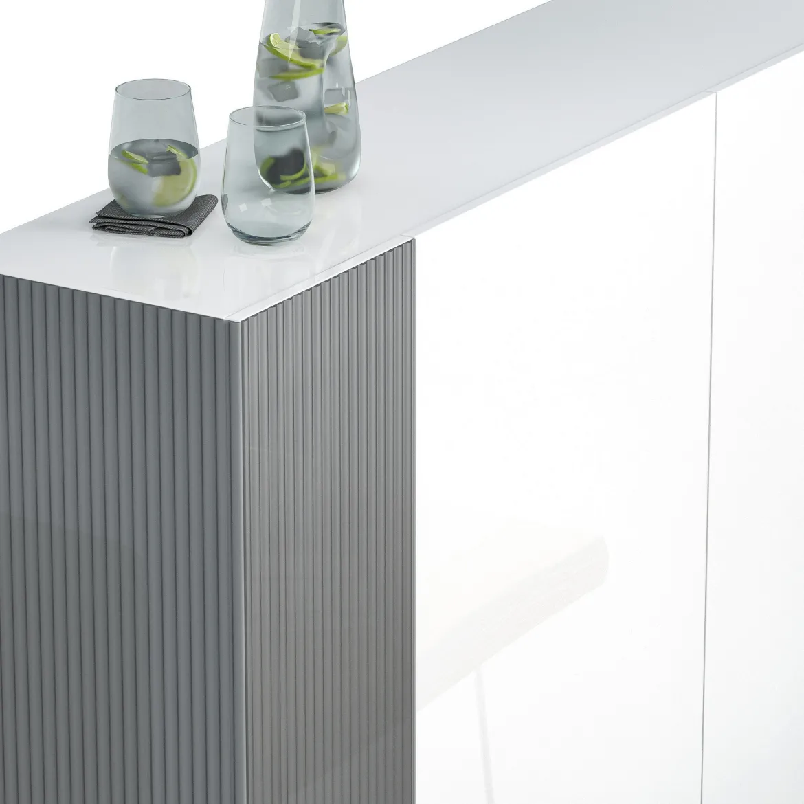 Scarpiera Bianco Lucido Grigio 10 Ripiani 28 Paia 145x34x115h cm, 12 Vani - Caresana