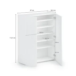 Scarpiera Bianco Lucido Grigio 5 Ripiani 20 Paia 87x34x115h cm, 6 Vani - Caresana