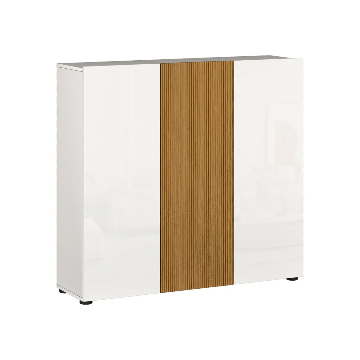 Scarpiera Bianco Lucido Marrone Rovere 10 Ripiani 24 Paia 120x34x115h cm, 3 Ante - Palasio