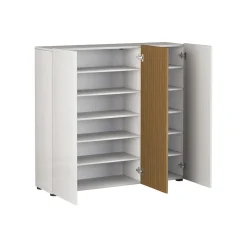 Scarpiera Bianco Lucido Marrone Rovere 10 Ripiani 24 Paia 120x34x115h cm, 3 Ante - Palasio
