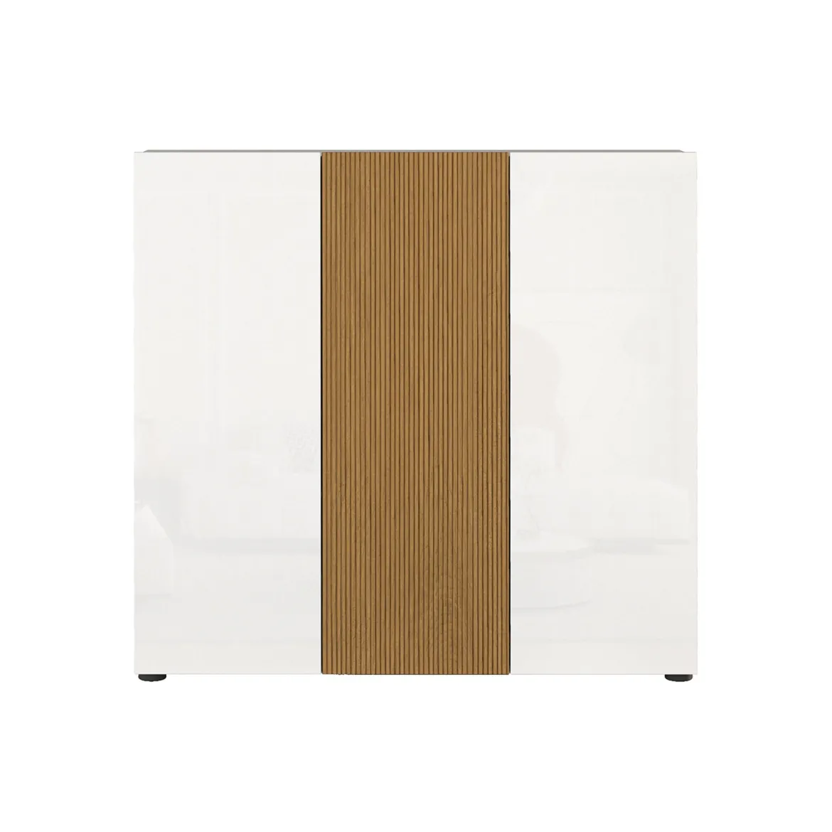 Scarpiera Bianco Lucido Marrone Rovere 10 Ripiani 24 Paia 120x34x115h cm, 3 Ante - Palasio