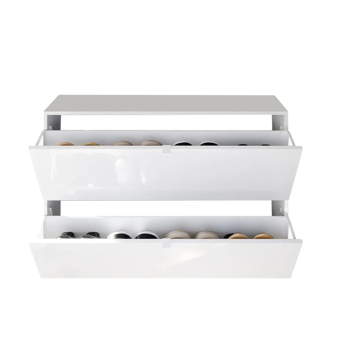 Scarpiera Bianco Lucido 20 Paia 2 Ante 110x25x75h cm, Anta a Ribalta - Lovero