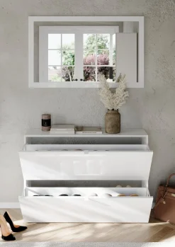 Scarpiera Bianco Lucido 20 Paia 2 Ante 110x25x75h cm, Anta a Ribalta - Lovero