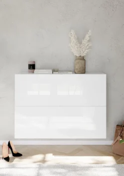 Scarpiera Bianco Lucido 20 Paia 2 Ante 110x25x75h cm, Anta a Ribalta - Lovero