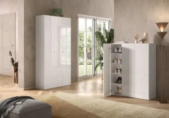 Scarpiera Bianco Lucido 12 Ripiani 28 Paia 95x35x186h cm, 14 Vani - Pertiche