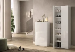 Scarpiera Bianco Lucido 4 Ripiani 15 Paia 63x35x116h cm, 5 Vani - Rodengo