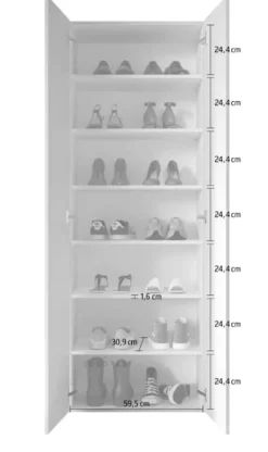 Scarpiera Bianco Lucido 8 Ripiani 30 Paia 126x35x116h cm, 10 Vani - Cono