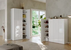 Scarpiera Bianco Lucido 8 Ripiani 30 Paia 126x35x116h cm, 10 Vani - Cono