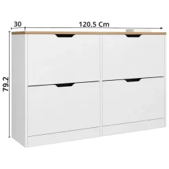 Scarpiera Bianco Marrone Rovere 4 Ripiani 12 Paia 121x30x79h cm, 4 Ante - Invorio