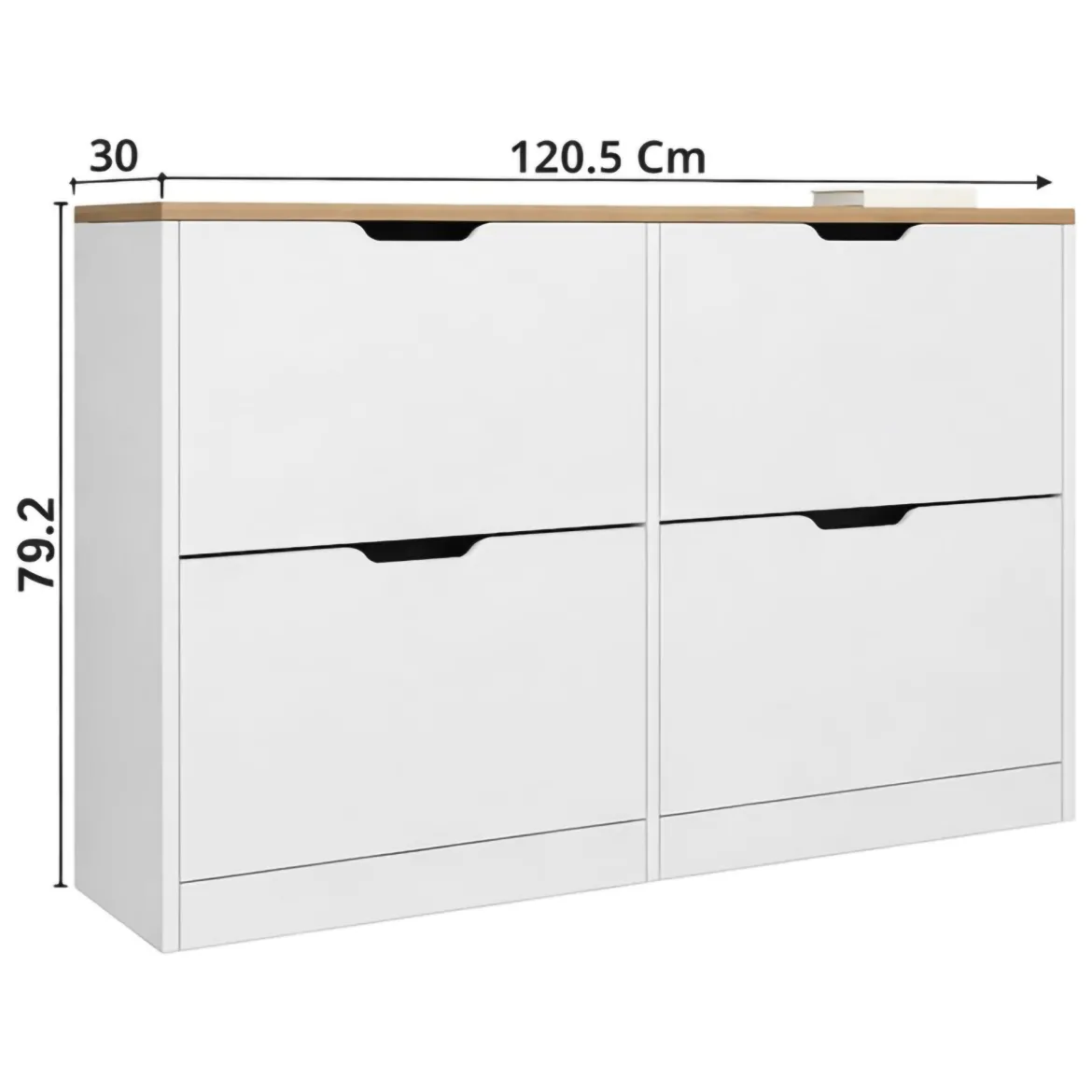 Scarpiera Bianco Marrone Rovere 4 Ripiani 12 Paia 121x30x79h cm, 4 Ante - Invorio