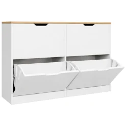 Scarpiera Bianco Marrone Rovere 4 Ripiani 12 Paia 121x30x79h cm, 4 Ante - Invorio