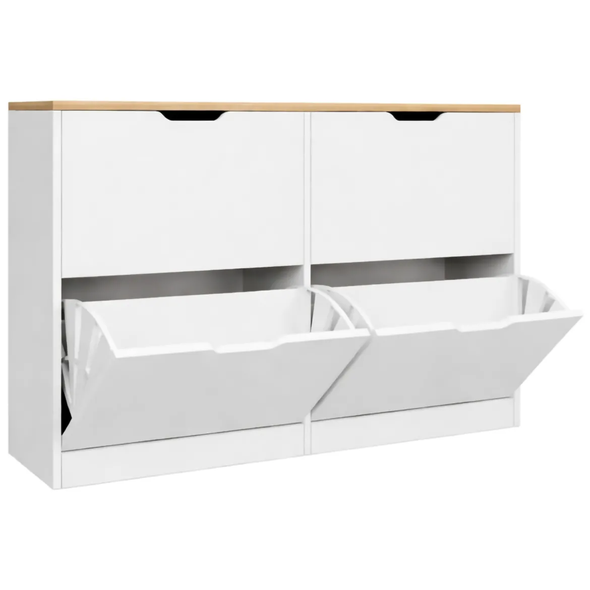 Scarpiera Bianco Marrone Rovere 4 Ripiani 12 Paia 121x30x79h cm, 4 Ante - Invorio