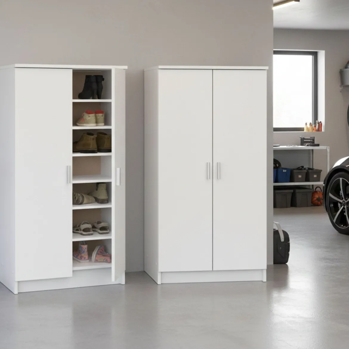 Scarpiera Bianco Opaco Modulabile 12 Ripiani 55x35x108h cm, 4 Ante - Abram