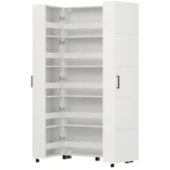 Scarpiera Bianco Opaco 15 Ripiani 2 Ante 92x33x185h cm, Ante con Doppia Capienza, Apertura con Ruote - Bled