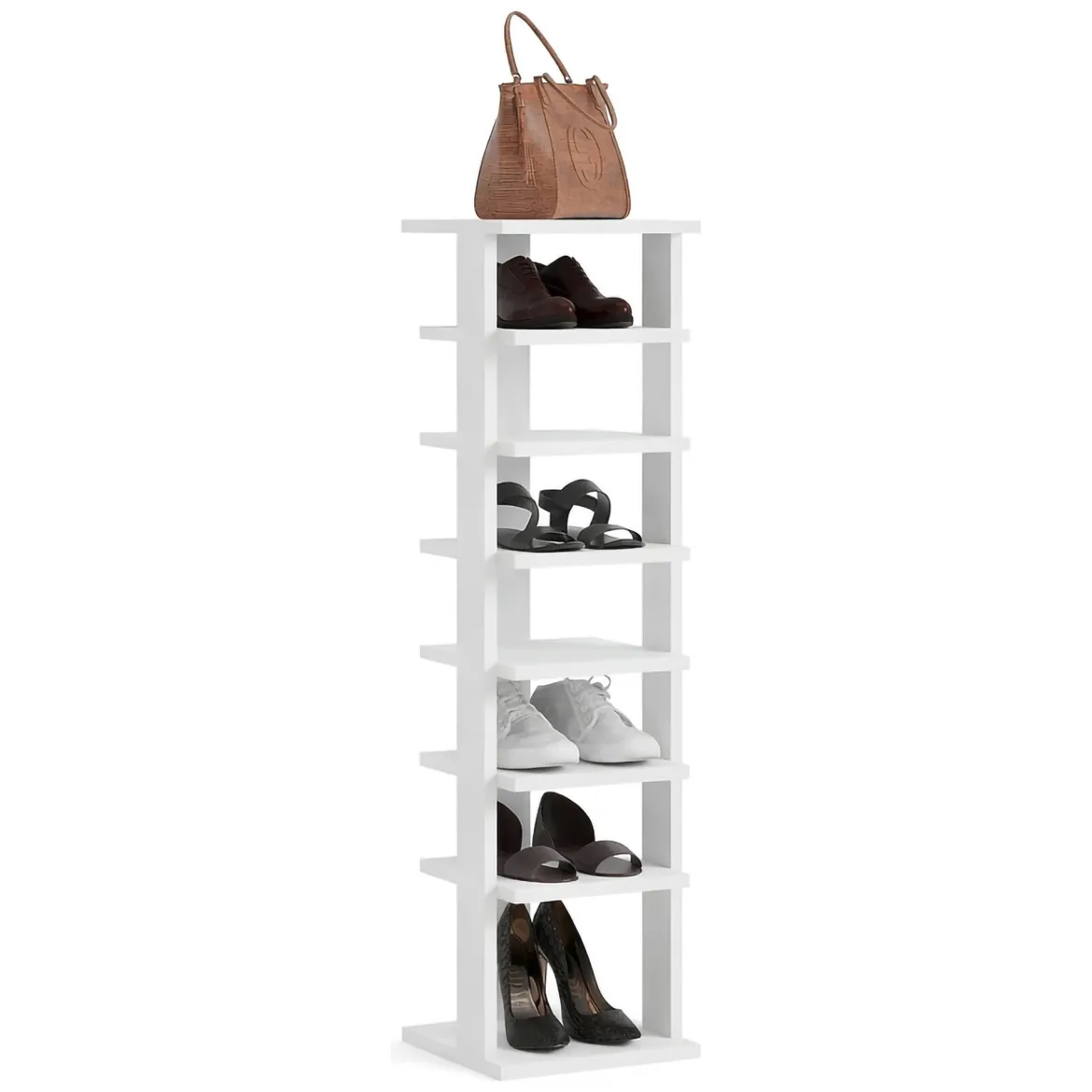 Scarpiera Bianco 8 Paia 8 Ripiani 30x30x110h cm, 7 Vani - Soddi