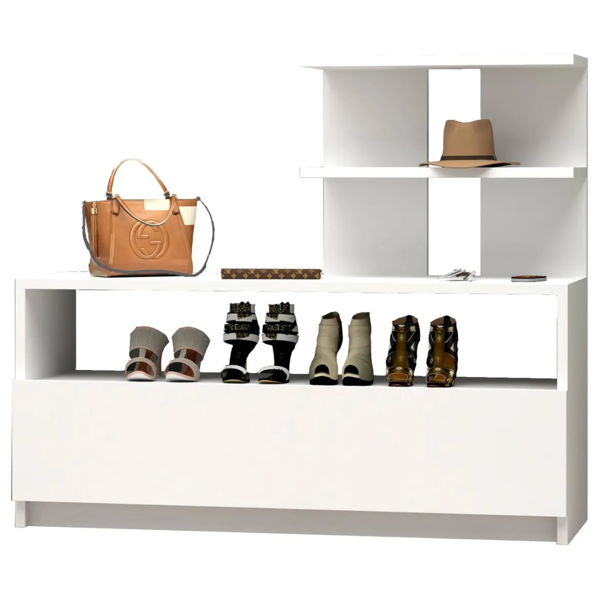 Scarpiera Bianco 4 Ripiani 12 Paia 100x30x85h cm, Un'anta - Sinni
