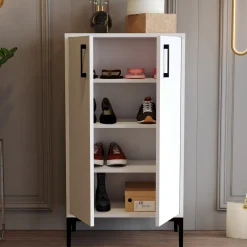 Scarpiera Bianco 4 Ripiani 8 Paia 60x35x111h cm, 2 Ante - Cavalieri