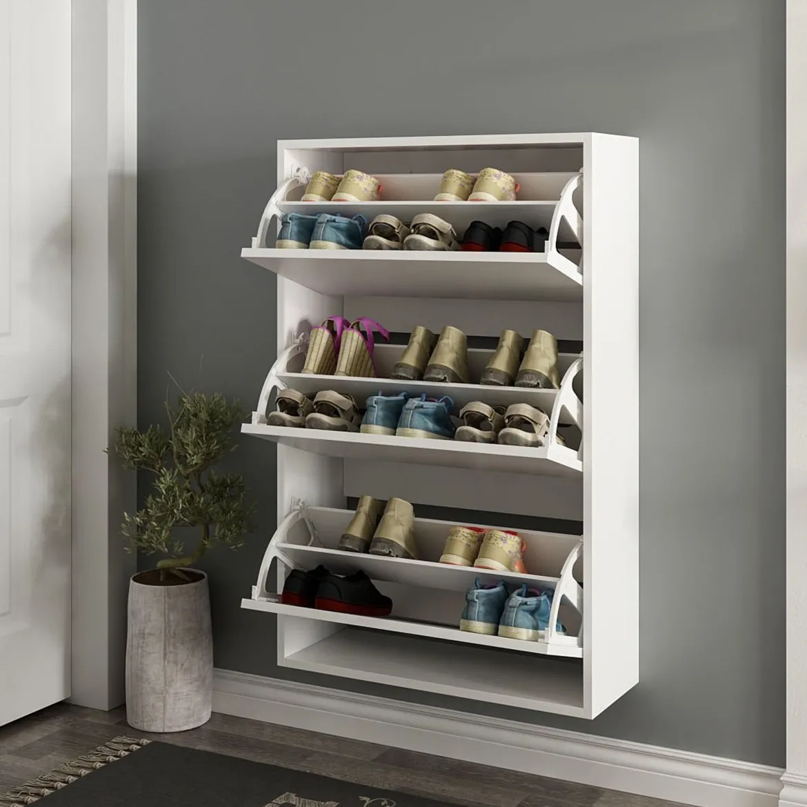 Scarpiera Bianco 6 Ripiani 18 Paia 70x25x109h cm, 3 Ante - Irgoli