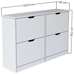 Scarpiera Bianco 8 Ripiani 24 Paia 121x30x79h cm, 4 Ante - Greccio