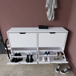 Scarpiera Bianco 8 Ripiani 24 Paia 121x30x79h cm, 4 Ante - Greccio