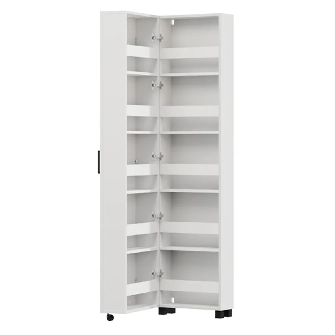 Scarpiera Bianco 10 Ripiani Un'anta 46x33x185h cm, Ante con Doppia Capienza, Apertura con Ruote - Visby