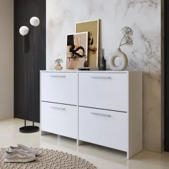 Scarpiera Bianco 4 Ripiani 8 Vani 120x28x79h cm, 4 Ante - Moruzzo