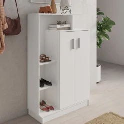 Scarpiera Bianco 5 Ripiani 7 Vani 90x35x140h cm, 2 Ante - Ruot