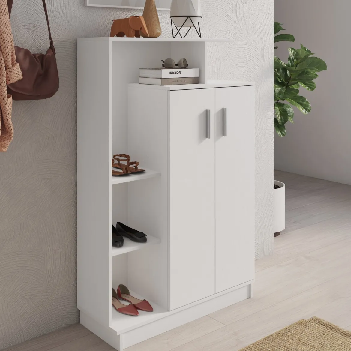 Scarpiera Bianco 5 Ripiani 7 Vani 90x35x140h cm, 2 Ante - Ruot