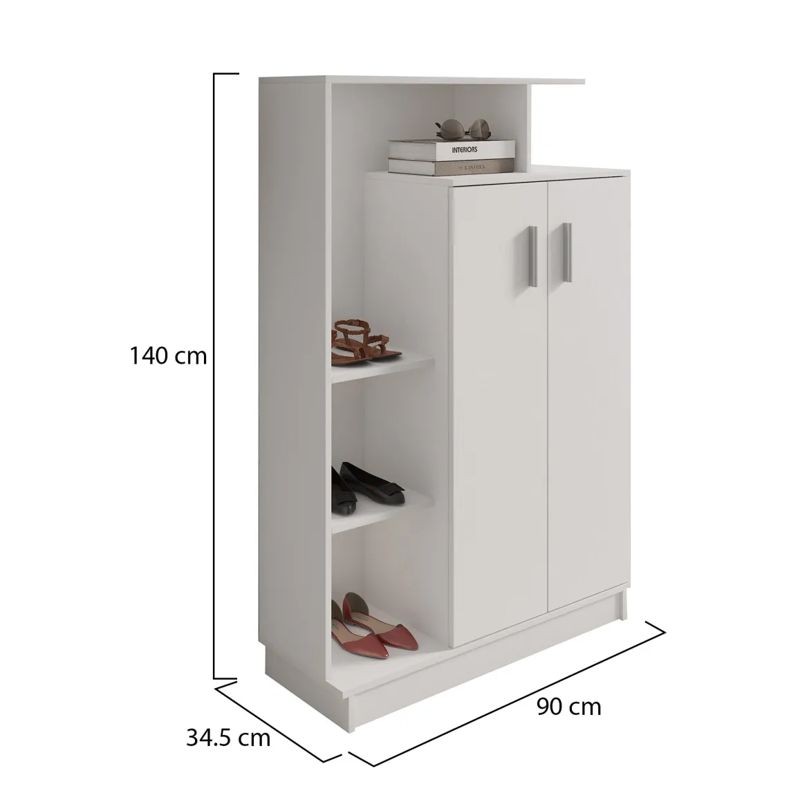 Scarpiera Bianco 5 Ripiani 7 Vani 90x35x140h cm, 2 Ante - Ruot