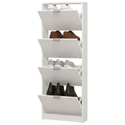Scarpiera Bianco un Ripiano 4 Ante 58x18x155.5h cm, kit Fissaggio a Muro Incluso - Pesche