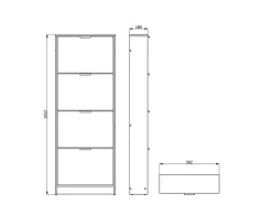 Scarpiera Bianco un Ripiano 4 Ante 58x18x155.5h cm, kit Fissaggio a Muro Incluso - Pesche