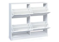 Scarpiera Bianco 8 Vani 2 Ante 90x100x25h cm, Chiusura a Ribalta - Gagliole