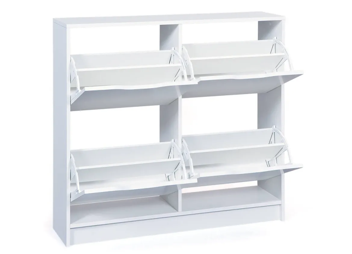 Scarpiera Bianco 8 Vani 2 Ante 90x100x25h cm, Chiusura a Ribalta - Gagliole
