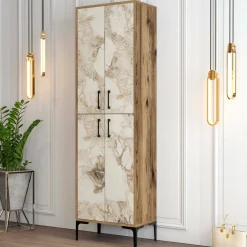 Scarpiera Dolivier, 60x35h200 cm, Noce e Bianco Marmo