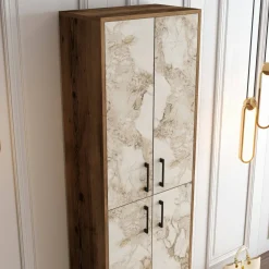Scarpiera Dolivier, 60x35h200 cm, Noce e Bianco Marmo
