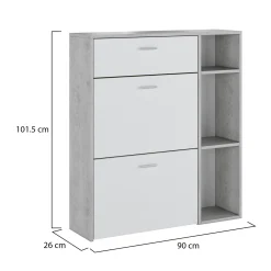 Scarpiera Grigio Cemento Bianco 90x26x102h cm, un Cassetto - Samassi