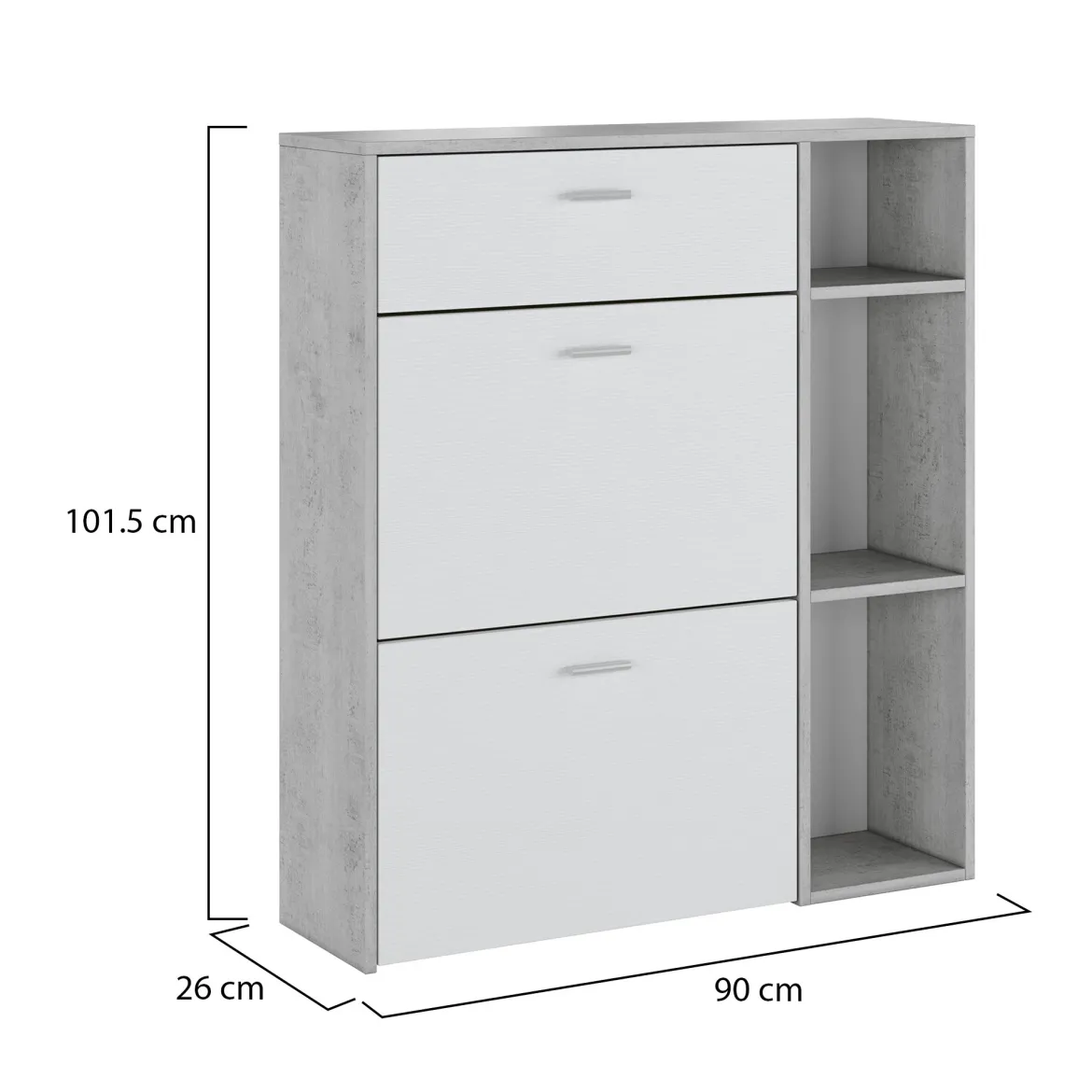 Scarpiera Grigio Cemento Bianco 90x26x102h cm, un Cassetto - Samassi