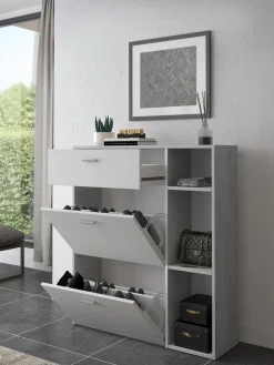 Scarpiera Grigio Cemento Bianco 90x26x102h cm, un Cassetto - Samassi